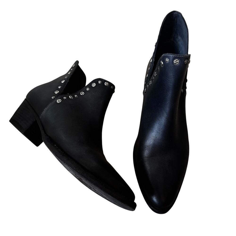 FREE PEOPLE Studded Charm Double V Ankle Boots Black Leather Size 37/6.5